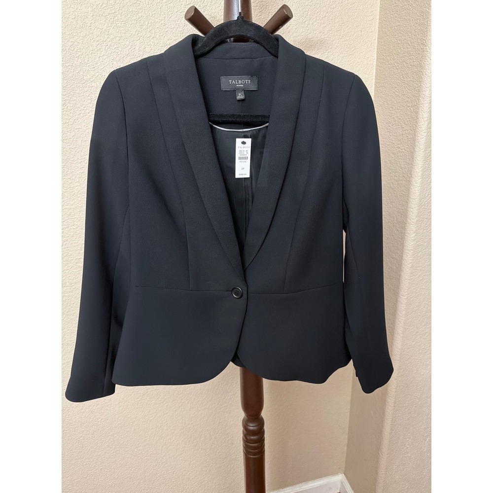 Talbots Petites Black Single Button Shawl Collar Blazer Jacket 2P NWT